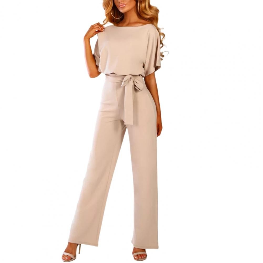 Women's Round Neck Wide Leg Jumpsuit – Relaxed Full Length Occasion Jumpsuit