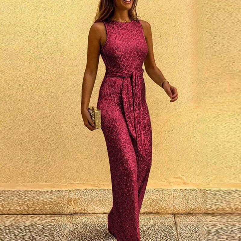 Women's Glitter Party Jumpsuit – Sleeveless Sparkle Evening Jumpsuit