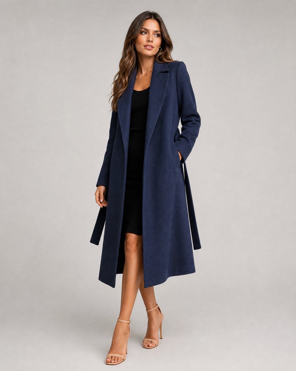 Women's Belted Long Trench Coat – Lapel Winter Overcoat