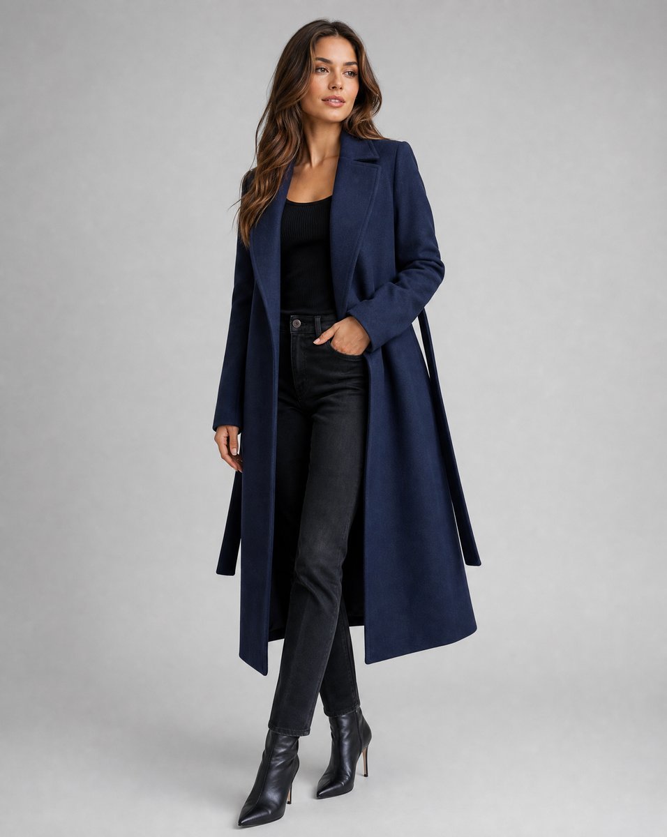 Women's Belted Long Trench Coat – Lapel Winter Overcoat
