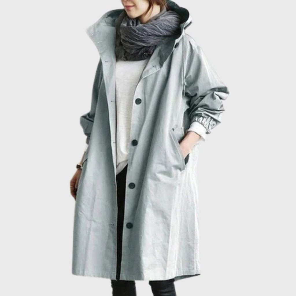 Women's Hooded Trench Coat – Water-Repellent Long Raincoat
