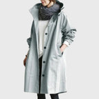Women's Hooded Trench Coat – Water-Repellent Long Raincoat