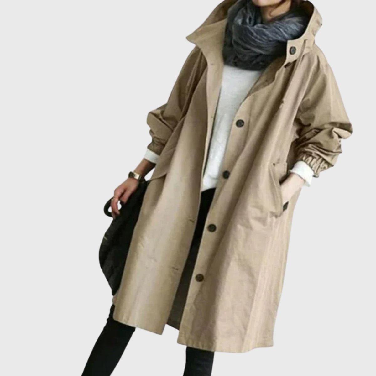 Women's Hooded Trench Coat – Water-Repellent Long Raincoat
