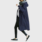 Women's Hooded Trench Coat – Water-Repellent Long Raincoat