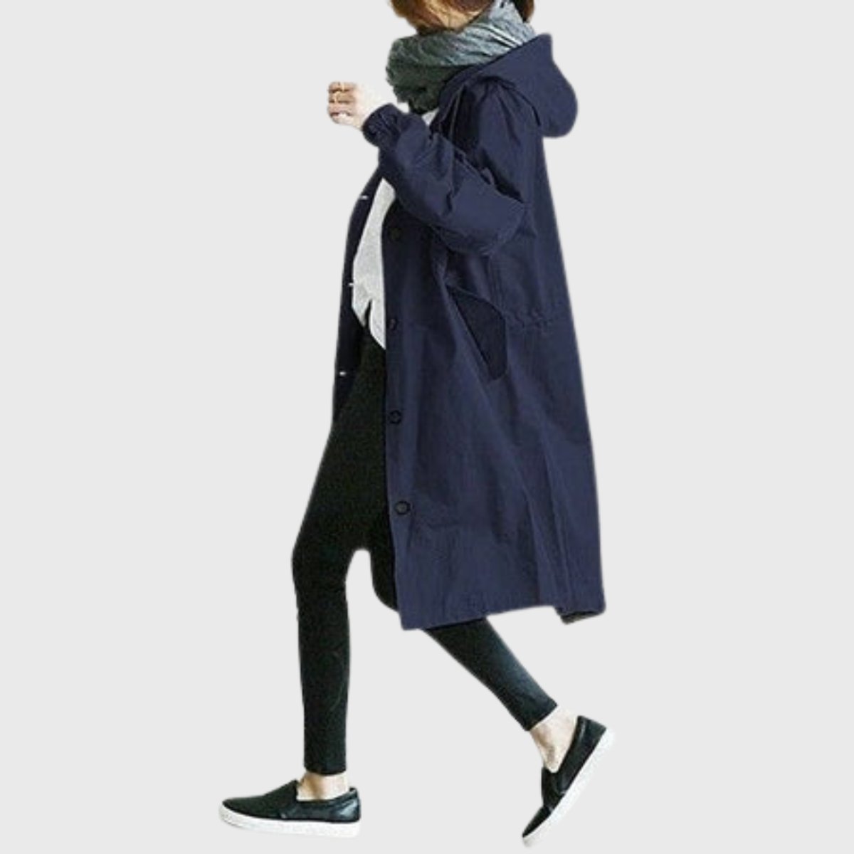 Women's Hooded Trench Coat – Water-Repellent Long Raincoat