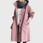 Women's Hooded Trench Coat – Water-Repellent Long Raincoat