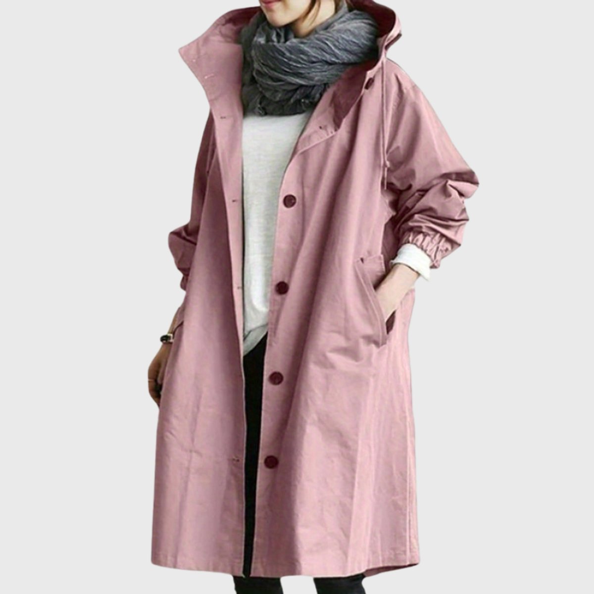 Women's Hooded Trench Coat – Water-Repellent Long Raincoat