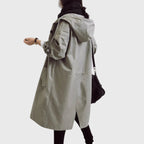 Women's Hooded Trench Coat – Water-Repellent Long Raincoat