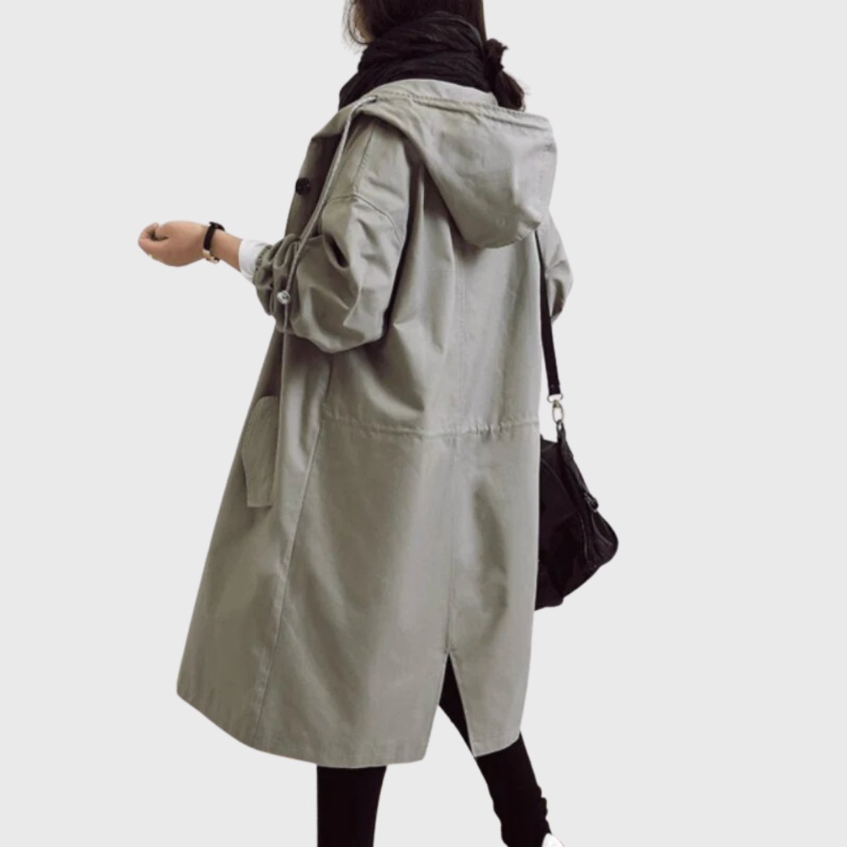 Women's Hooded Trench Coat – Water-Repellent Long Raincoat