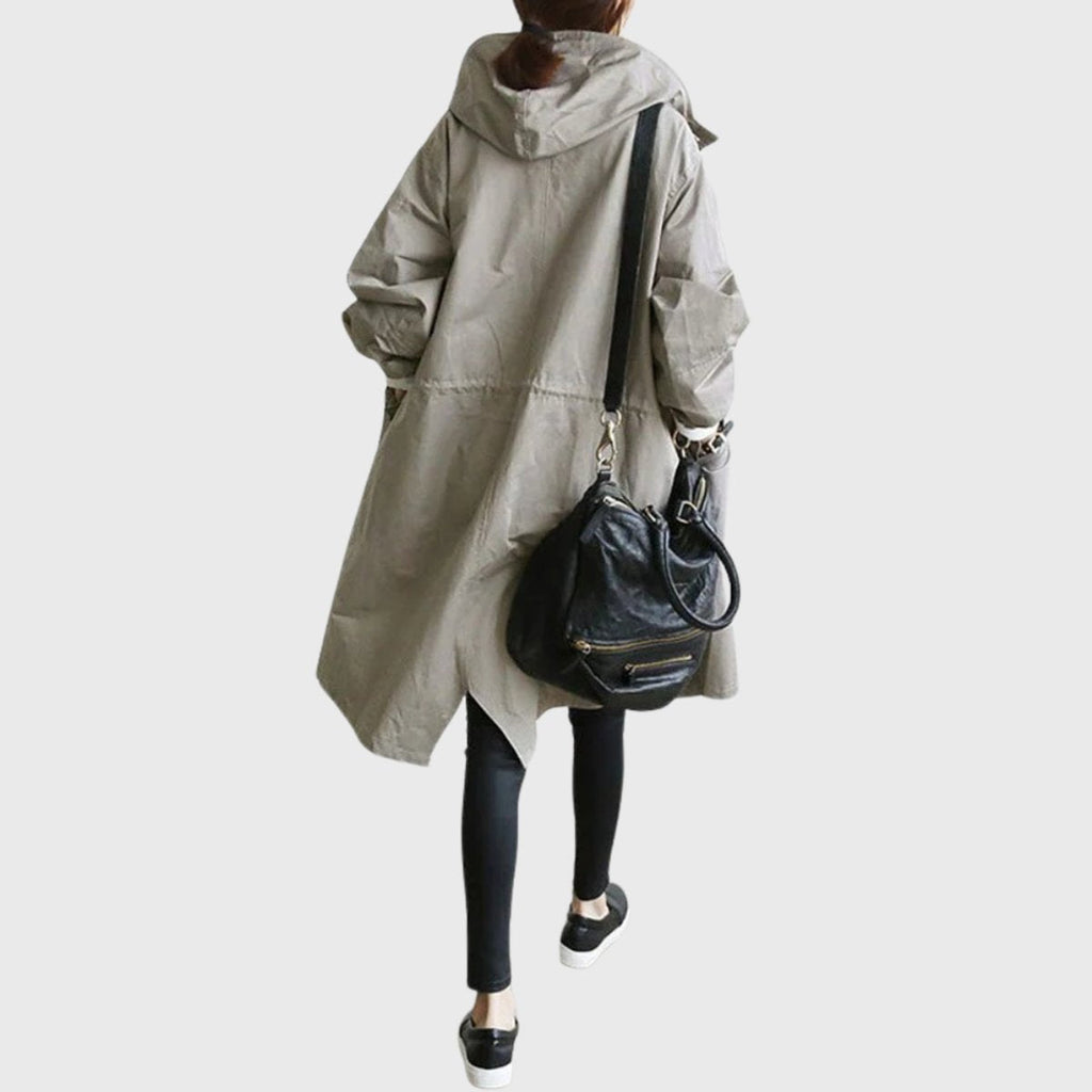 Women's Hooded Trench Coat – Water-Repellent Long Raincoat