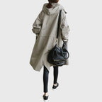 Women's Hooded Trench Coat – Water-Repellent Long Raincoat
