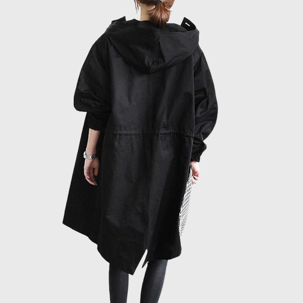 Women's Hooded Trench Coat – Water-Repellent Long Raincoat