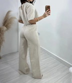 Women's High Waist Flared Pants Set – Relaxed Top Casual Two Piece Set