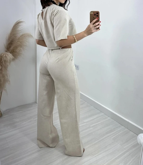 Women's High Waist Flared Pants Set – Relaxed Top Casual Two Piece Set