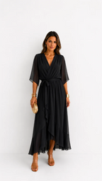 Women's V-Neck Wrap Dress – Tie Waist Flowy Occasion Dress