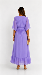 Women's V-Neck Wrap Dress – Tie Waist Flowy Occasion Dress