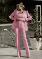 Women's Three Piece Blazer Set – Tailored Blazer Crop Top and Pants Set