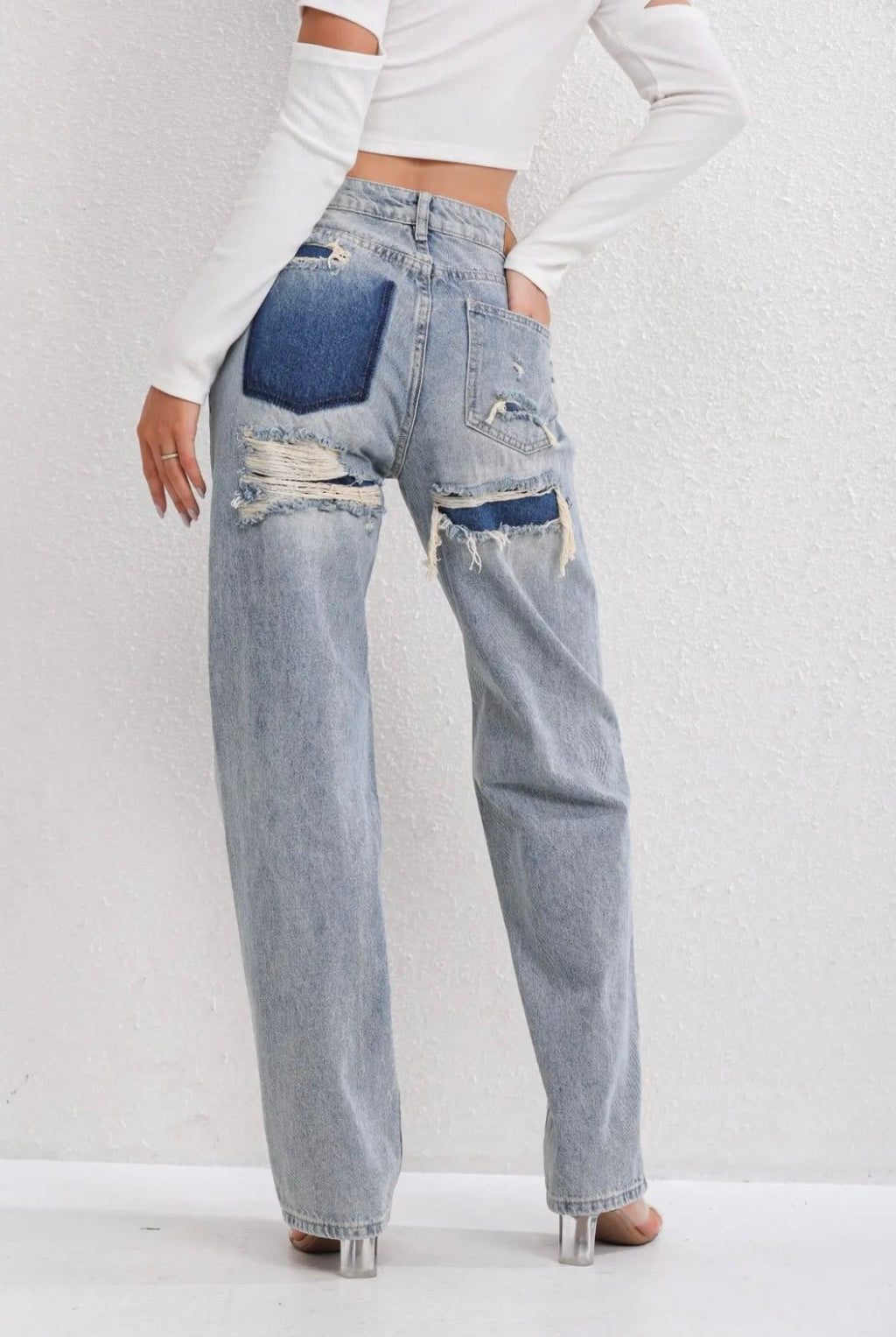 Women's Distressed Jeans – Vintage Straight Leg Jeans